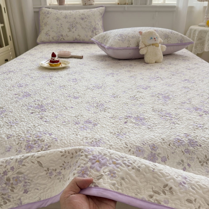 91家纺网 家纺一手货源 找家纺 绵庭家纺 2026新款全棉印花夹棉床盖三件套 苏林-紫