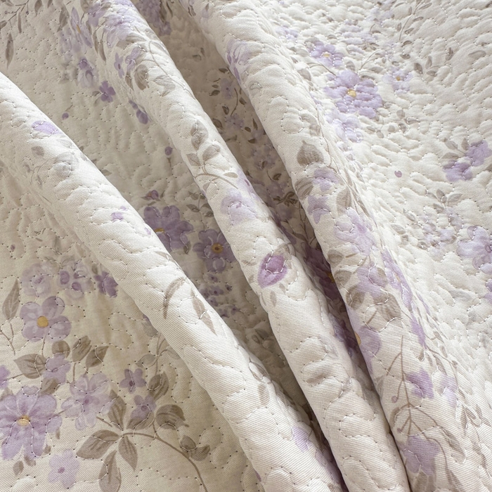 91家纺网 家纺一手货源 找家纺 绵庭家纺 2026新款全棉印花夹棉床盖三件套 苏林-紫