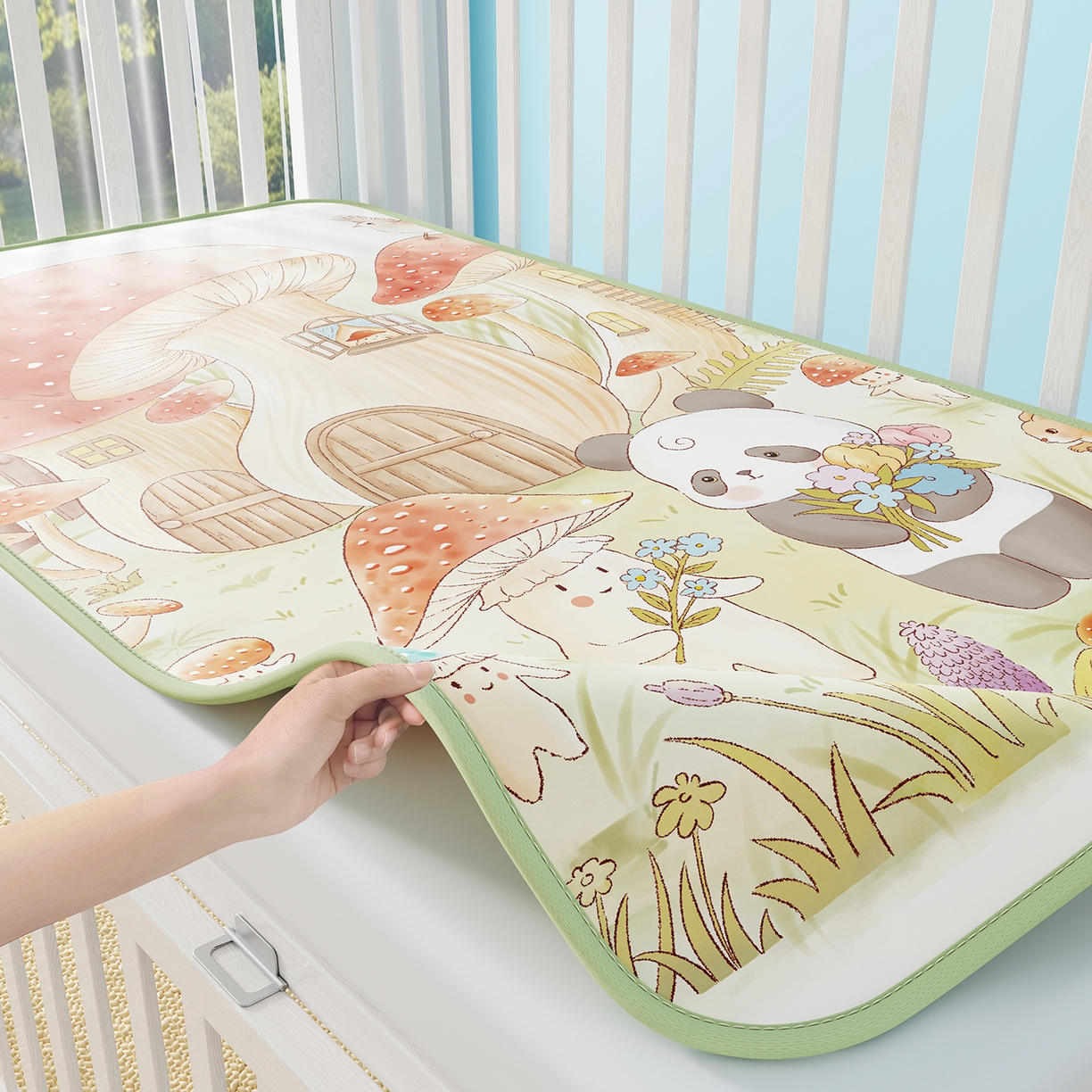 91家纺网 家纺一手货源 找家纺 奇丝雅 2026新款A类数码印花大版1100D水光冰丝凉席凉席婴儿儿童新生【三明治网底】 蘑菇城堡【三明治网底】