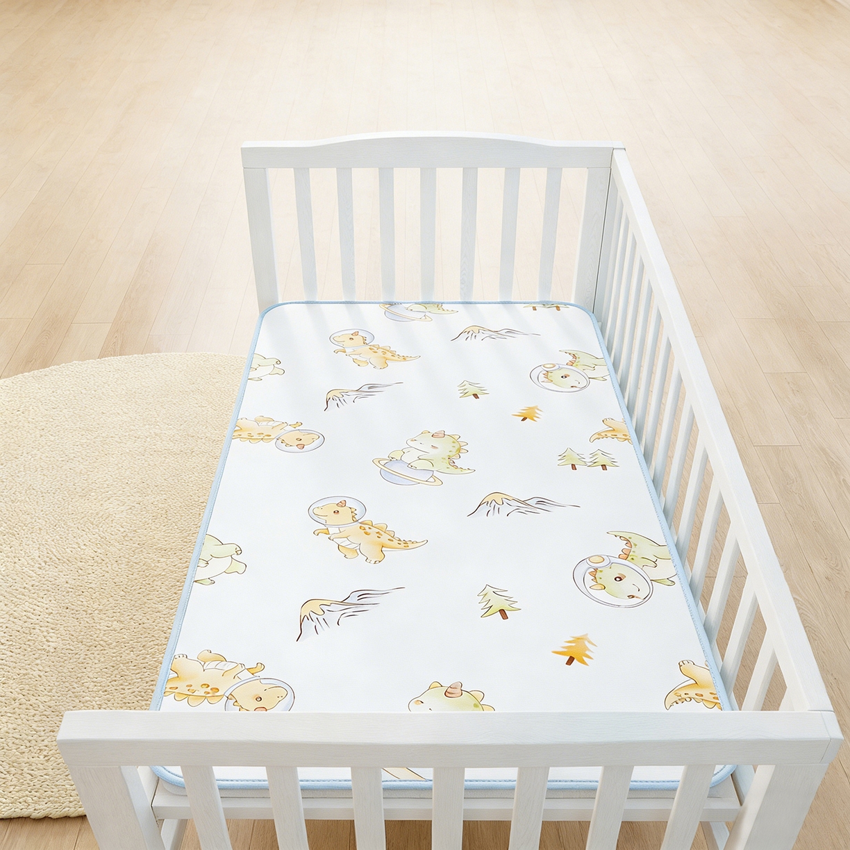 91家纺网 家纺一手货源 找家纺 奇丝雅 2026新款A类数码印花大版1100D水光冰丝凉席凉席婴儿儿童新生【三明治网底】 呆萌恐龙【三明治网底】