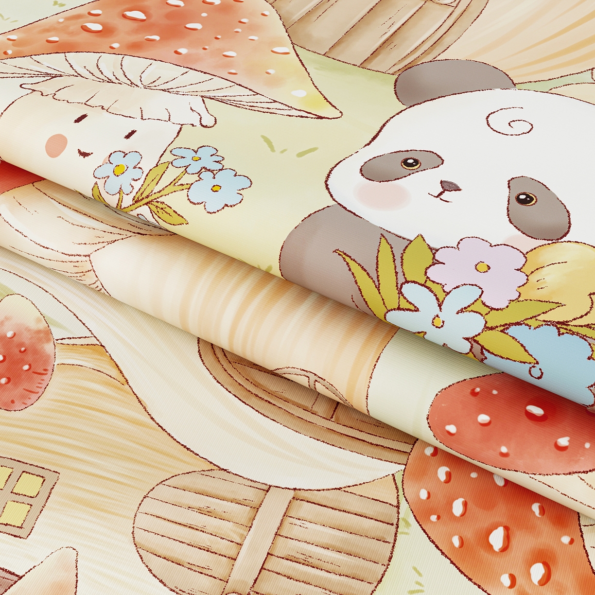 91家纺网 家纺一手货源 找家纺 奇丝雅 2026新款A类数码印花大版1100D水光冰丝凉席凉席婴儿儿童新生【三明治网底】 蘑菇城堡【三明治网底】