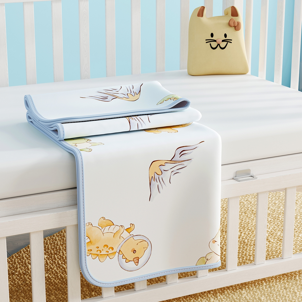 91家纺网 家纺一手货源 找家纺 奇丝雅 2026新款A类数码印花大版1100D水光冰丝凉席凉席婴儿儿童新生【三明治网底】 呆萌恐龙【三明治网底】