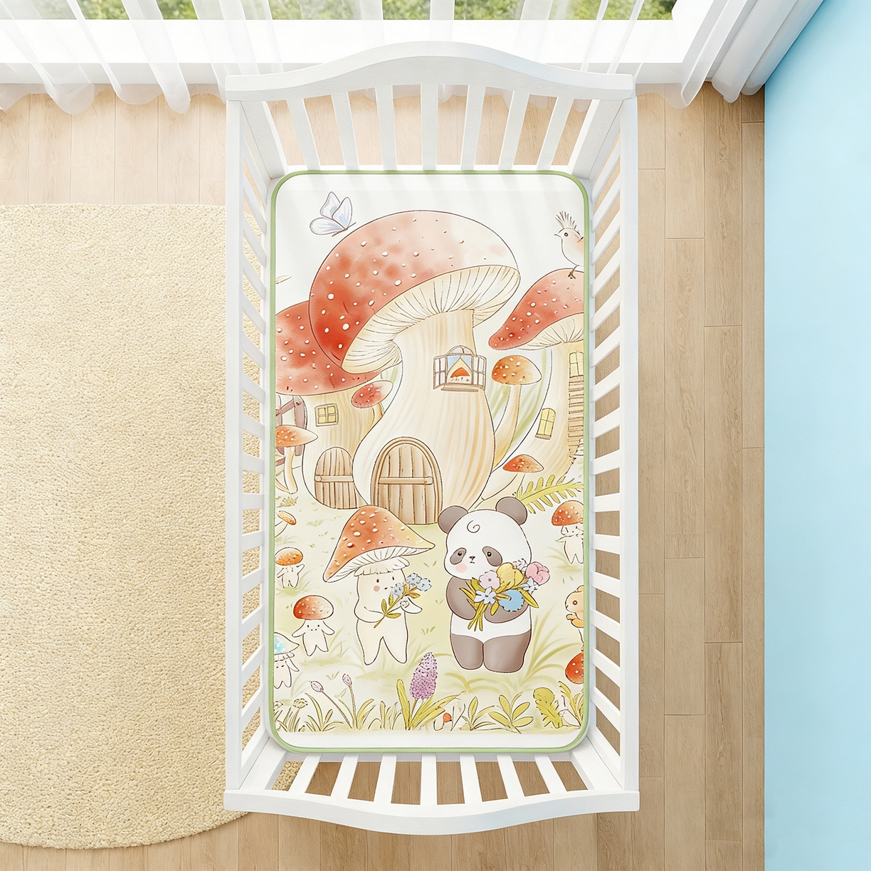 91家纺网 家纺一手货源 找家纺 奇丝雅 2026新款A类数码印花大版1100D水光冰丝凉席凉席婴儿儿童新生【三明治网底】 蘑菇城堡【三明治网底】