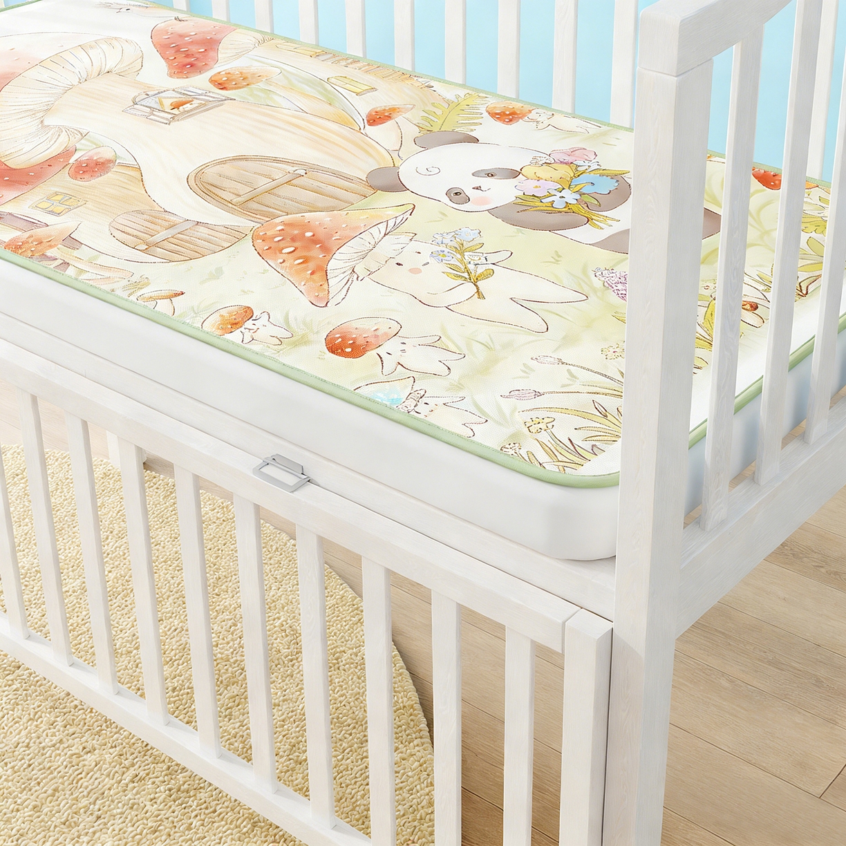 91家纺网 家纺一手货源 找家纺 奇丝雅 2026新款A类数码印花大版1100D水光冰丝凉席凉席婴儿儿童新生【三明治网底】 蘑菇城堡【三明治网底】