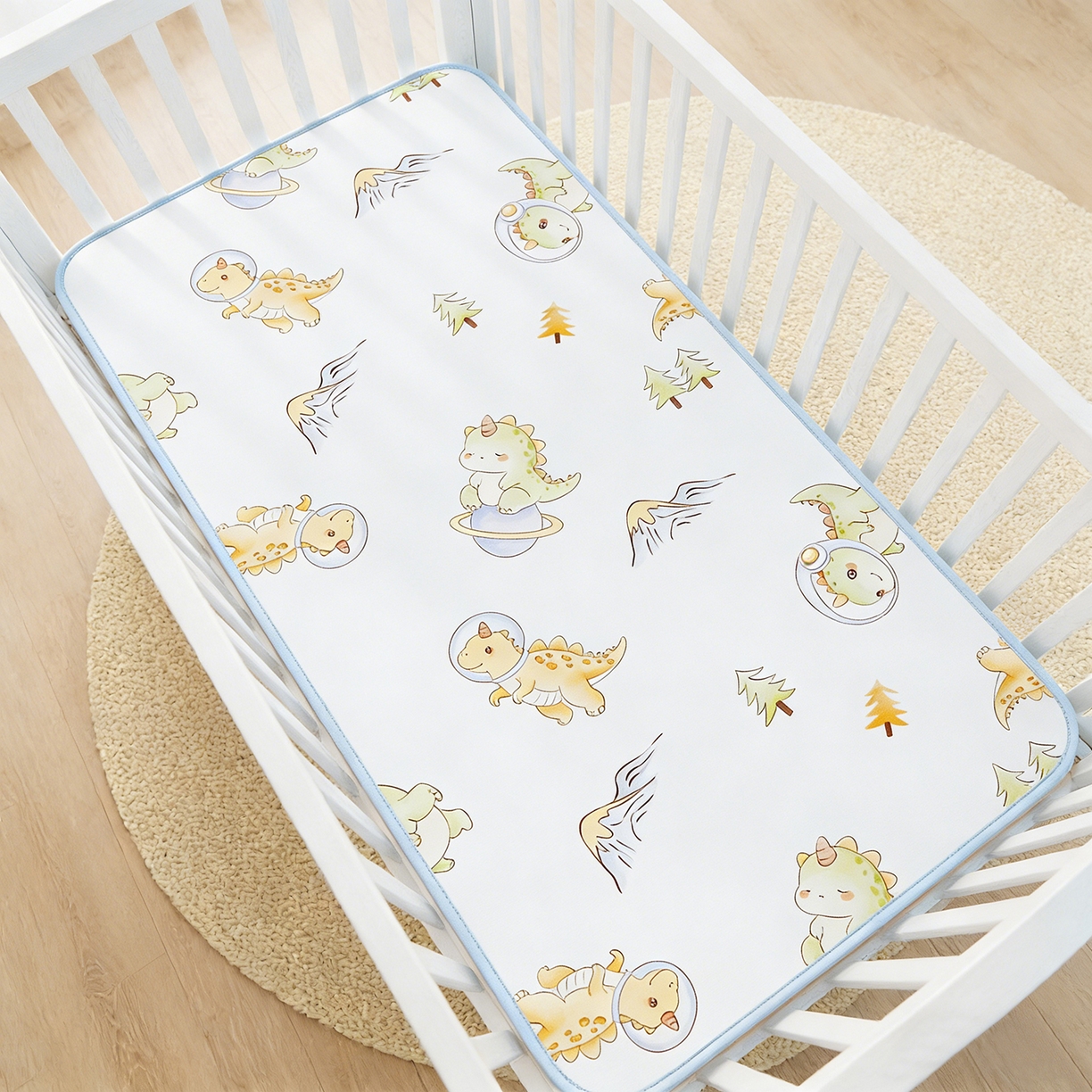 91家纺网 家纺一手货源 找家纺 奇丝雅 2026新款A类数码印花大版1100D水光冰丝凉席凉席婴儿儿童新生【三明治网底】 呆萌恐龙【三明治网底】