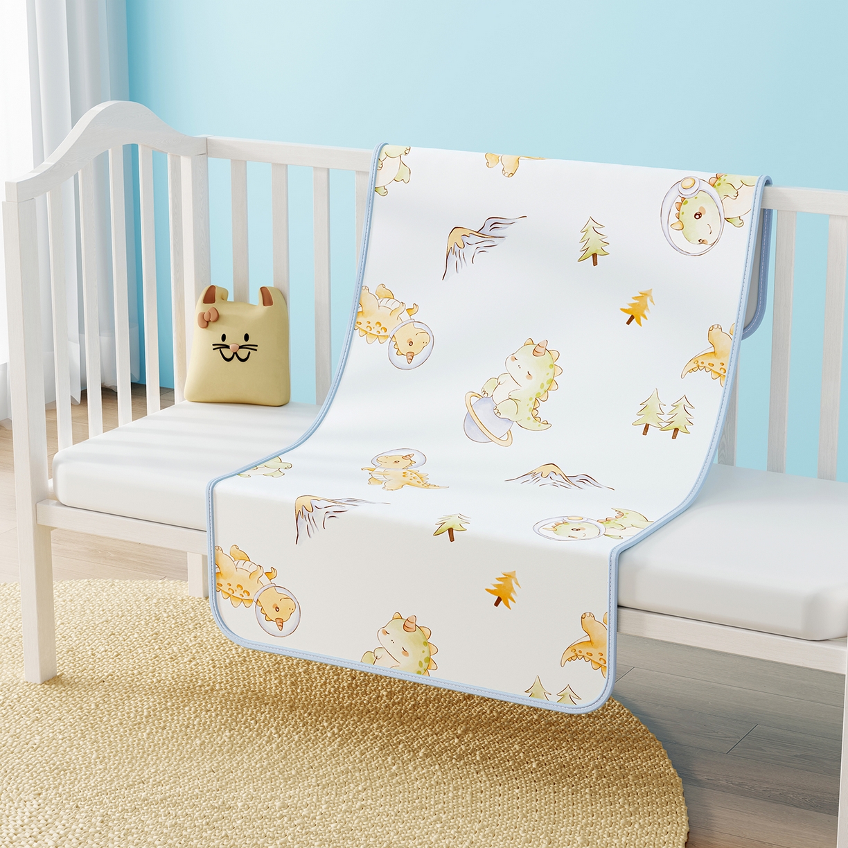 91家纺网 家纺一手货源 找家纺 奇丝雅 2026新款A类数码印花大版1100D水光冰丝凉席凉席婴儿儿童新生【三明治网底】 呆萌恐龙【三明治网底】