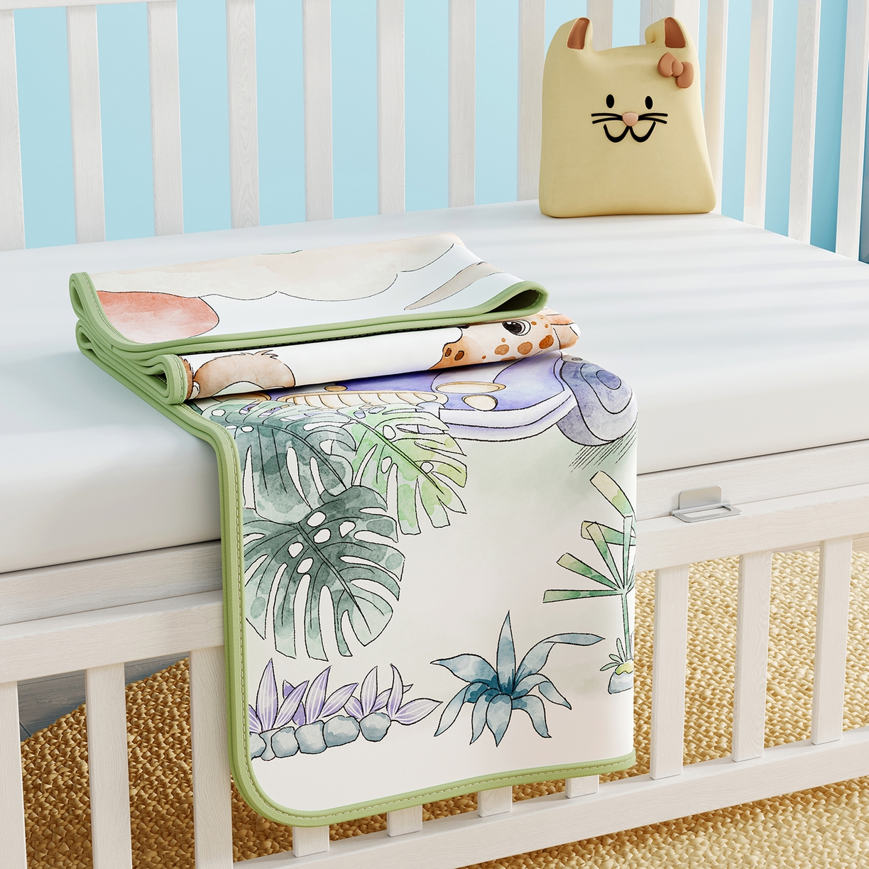 91家纺网 家纺一手货源 找家纺 奇丝雅 2026新款A类数码印花大版1100D水光冰丝凉席凉席婴儿儿童新生【三明治网底】 动物乐园【三明治网底】