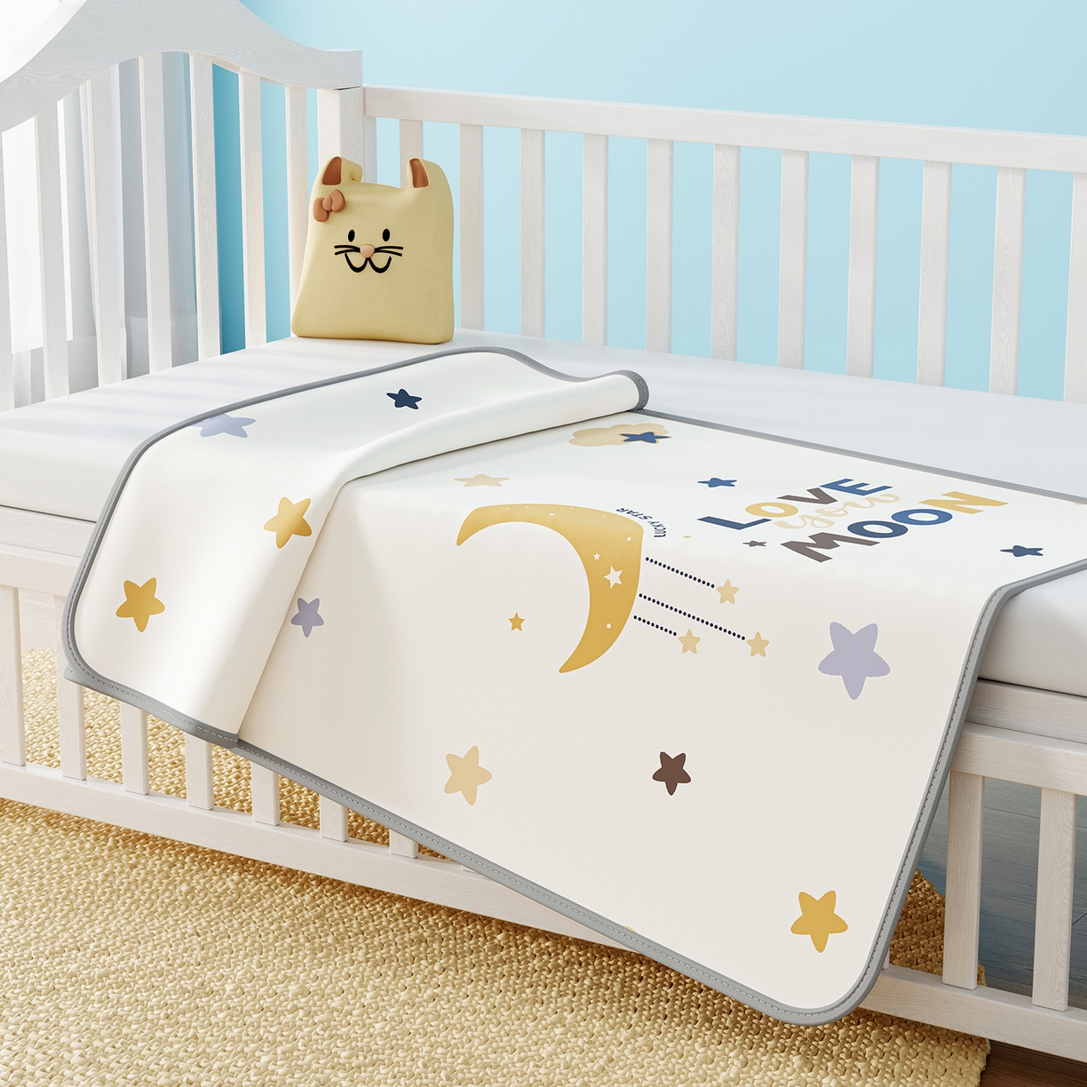 91家纺网 家纺一手货源 找家纺 奇丝雅 2026新款A类数码印花大版1100D水光冰丝凉席凉席婴儿儿童新生【三明治网底】 满天星辰【三明治网底】