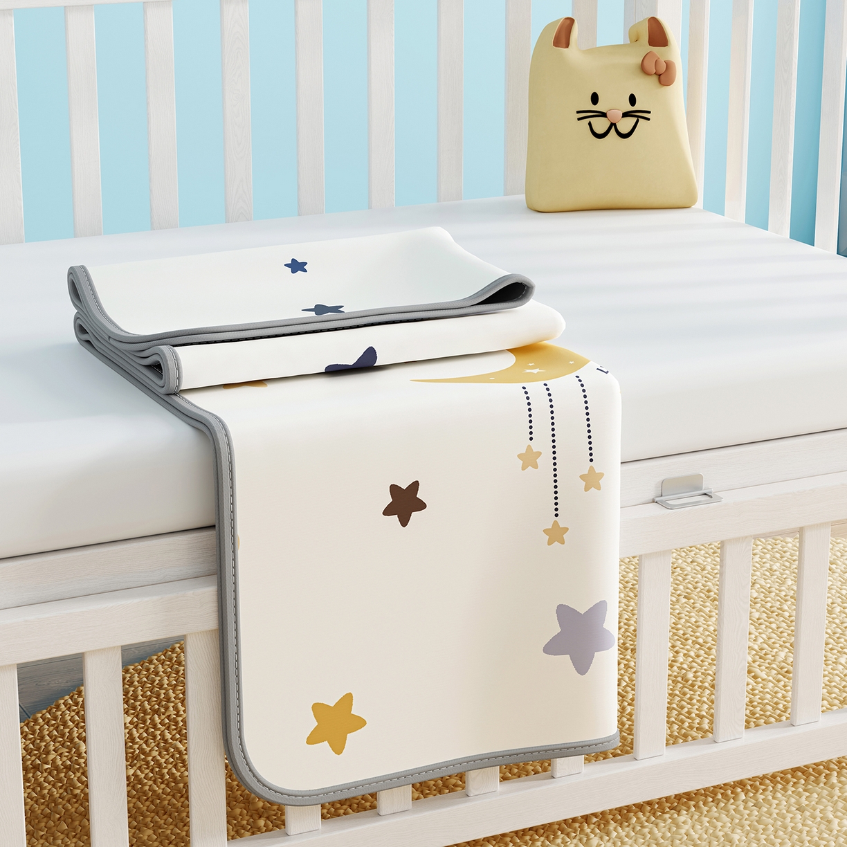 91家纺网 家纺一手货源 找家纺 奇丝雅 2026新款A类数码印花大版1100D水光冰丝凉席凉席婴儿儿童新生【三明治网底】 满天星辰【三明治网底】