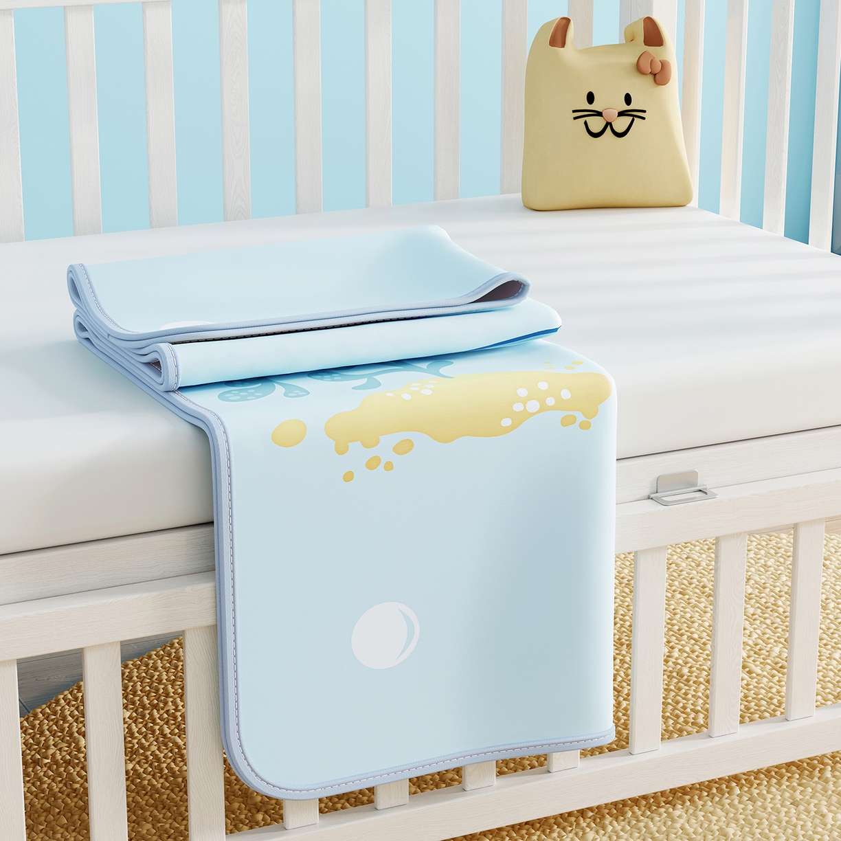 91家纺网 家纺一手货源 找家纺 奇丝雅 2026新款A类数码印花大版1100D水光冰丝凉席凉席婴儿儿童新生【三明治网底】 海豚奇遇【三明治网底】