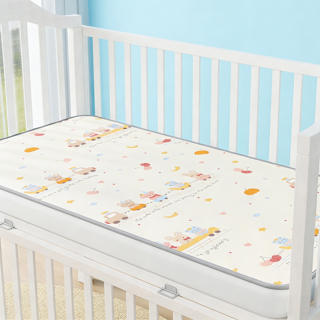 91家纺网 家纺一手货源 找家纺 奇丝雅 2026新款A类数码印花大版1100D水光冰丝凉席凉席婴儿儿童新生【三明治网底】 萌宝小火车【三明治网底】