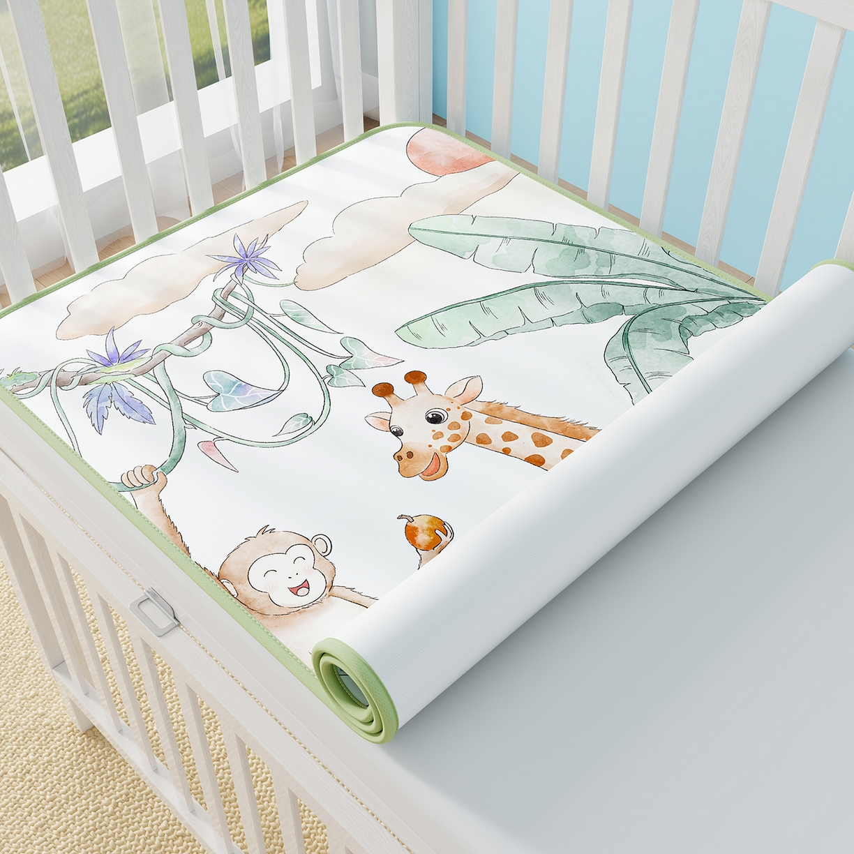 91家纺网 家纺一手货源 找家纺 奇丝雅 2026新款A类数码印花大版1100D水光冰丝凉席凉席婴儿儿童新生【三明治网底】 动物乐园【三明治网底】