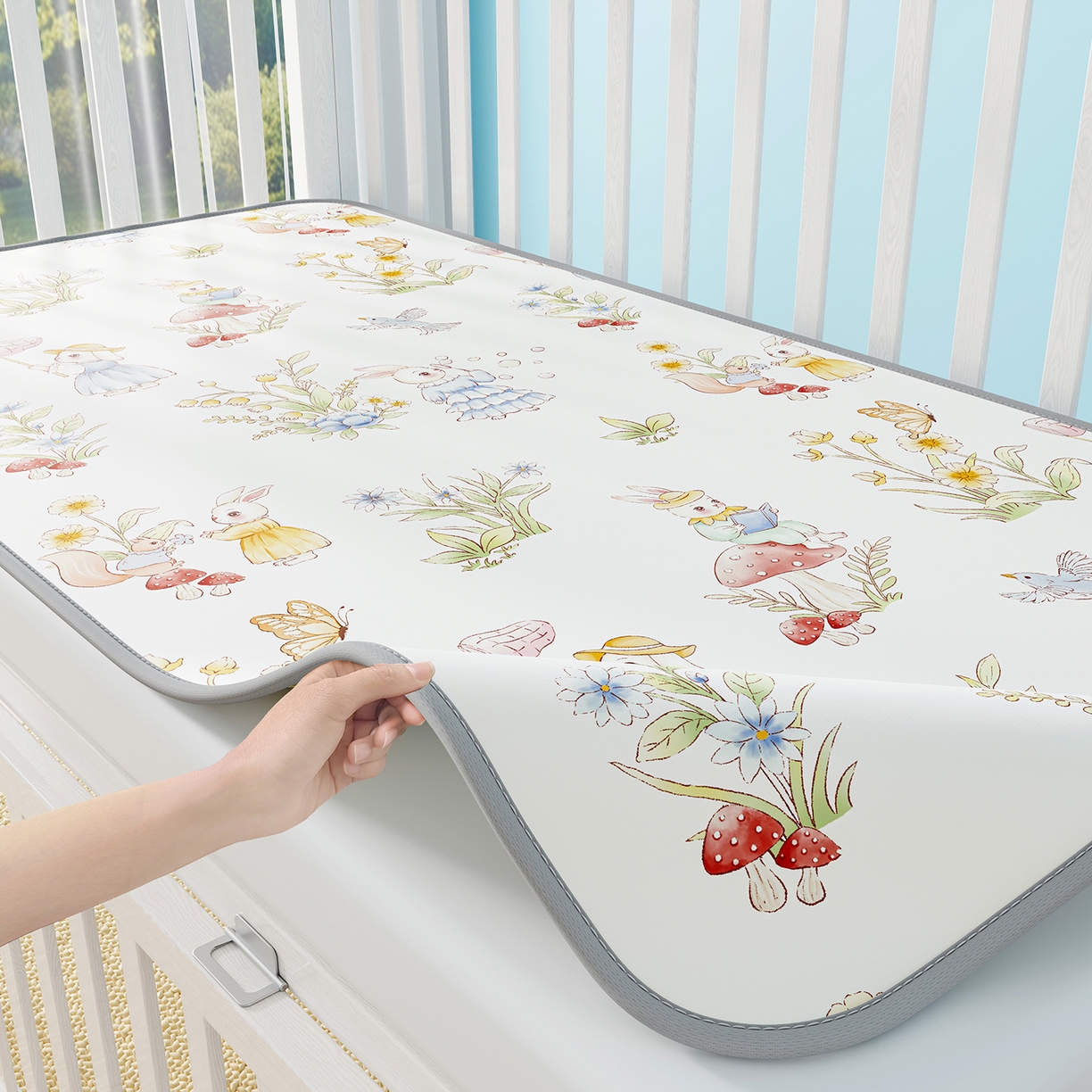 91家纺网 家纺一手货源 找家纺 奇丝雅 2026新款A类数码印花大版1100D水光冰丝凉席凉席婴儿儿童新生【三明治网底】 精灵小兔【三明治网底】