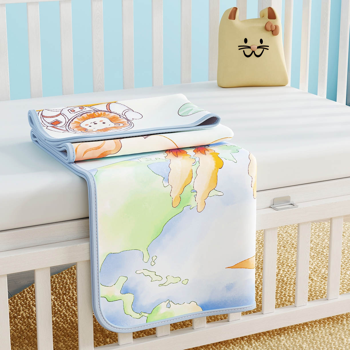 91家纺网 家纺一手货源 找家纺 奇丝雅 2026新款A类数码印花大版1100D水光冰丝凉席凉席婴儿儿童新生【三明治网底】 星际漫游【三明治网底】