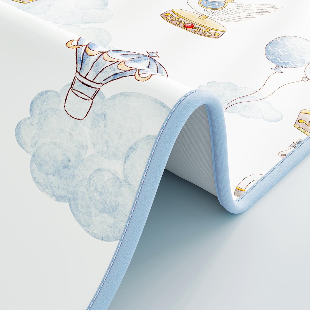 91家纺网 家纺一手货源 找家纺 奇丝雅 2026新款A类数码印花大版1100D水光冰丝凉席凉席婴儿儿童新生【三明治网底】 萌象木马【三明治网底】