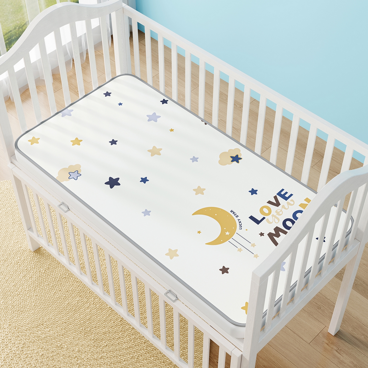 奇丝雅 2026新款A类数码印花大版1100D水光冰丝凉席凉席婴儿儿童新生【三明治网底】 满天星辰【三明治网底】