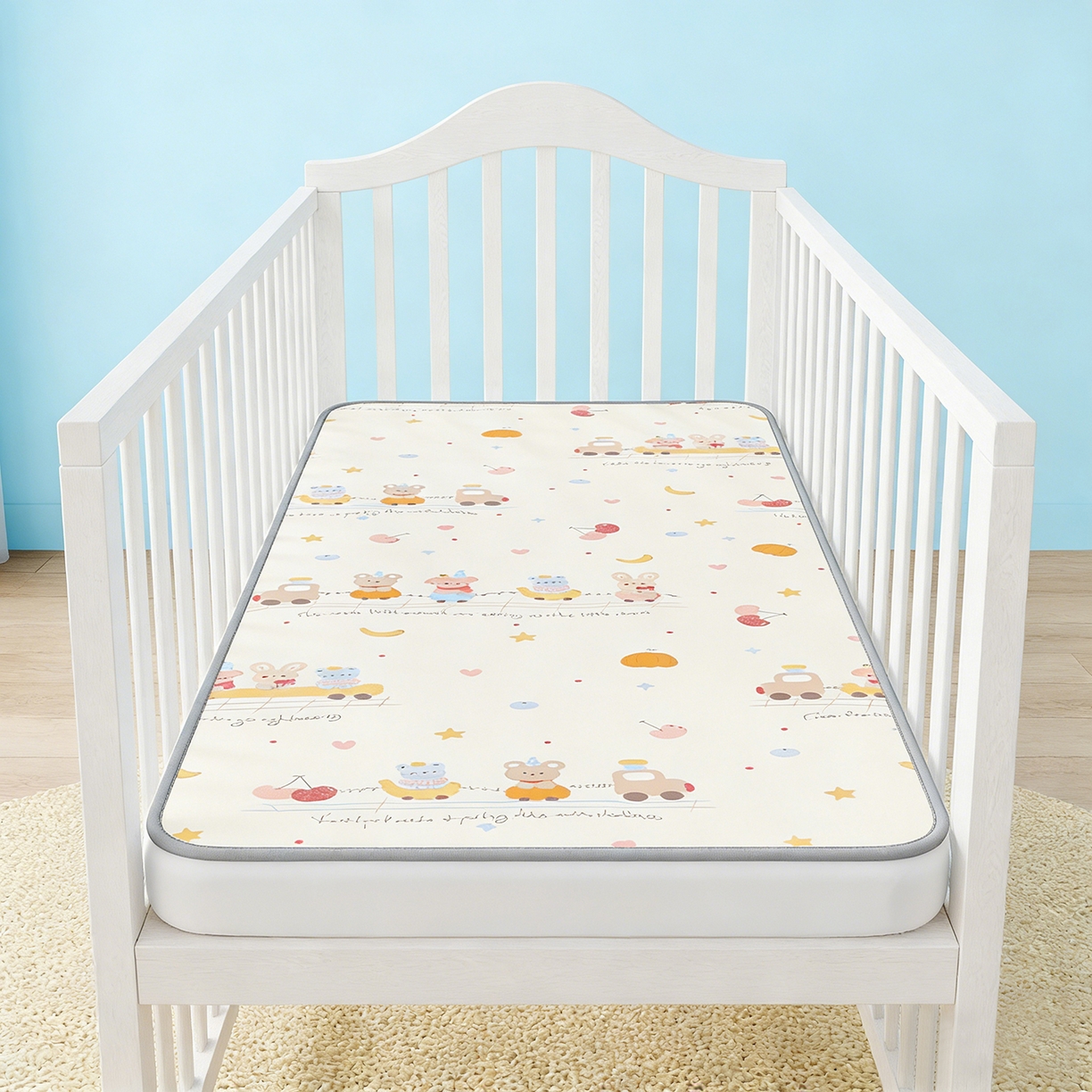 91家纺网 家纺一手货源 找家纺 奇丝雅 2026新款A类数码印花大版1100D水光冰丝凉席凉席婴儿儿童新生【三明治网底】 萌宝小火车【三明治网底】