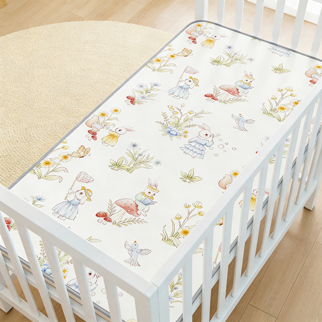 91家纺网 家纺一手货源 找家纺 奇丝雅 2026新款A类数码印花大版1100D水光冰丝凉席凉席婴儿儿童新生【三明治网底】 精灵小兔【三明治网底】