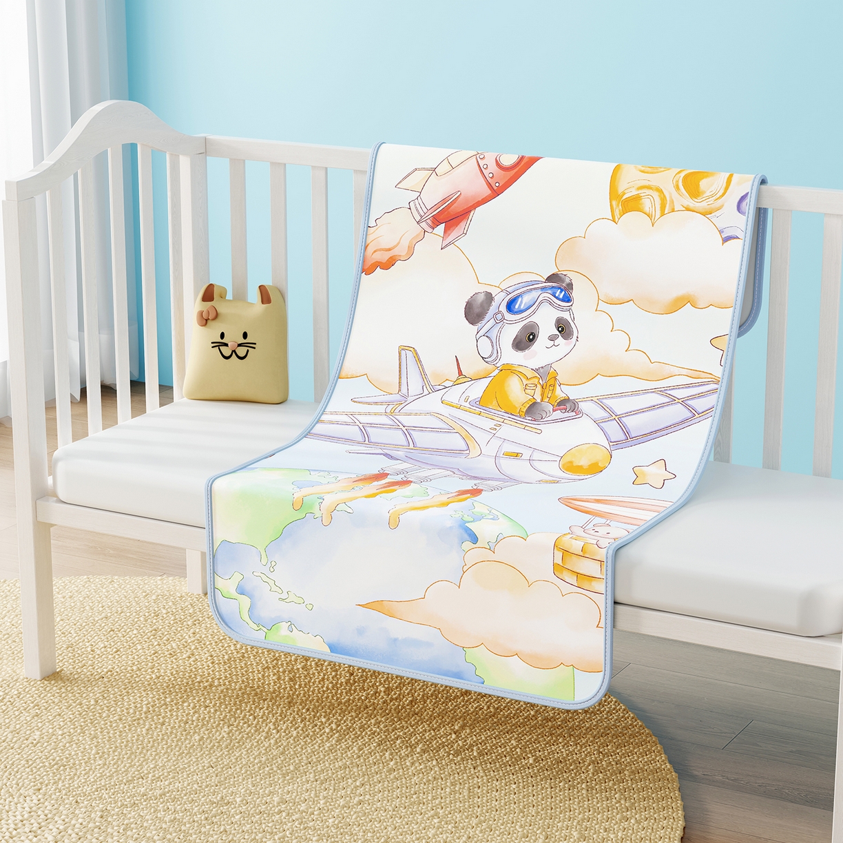 91家纺网 家纺一手货源 找家纺 奇丝雅 2026新款A类数码印花大版1100D水光冰丝凉席凉席婴儿儿童新生【三明治网底】 星际漫游【三明治网底】