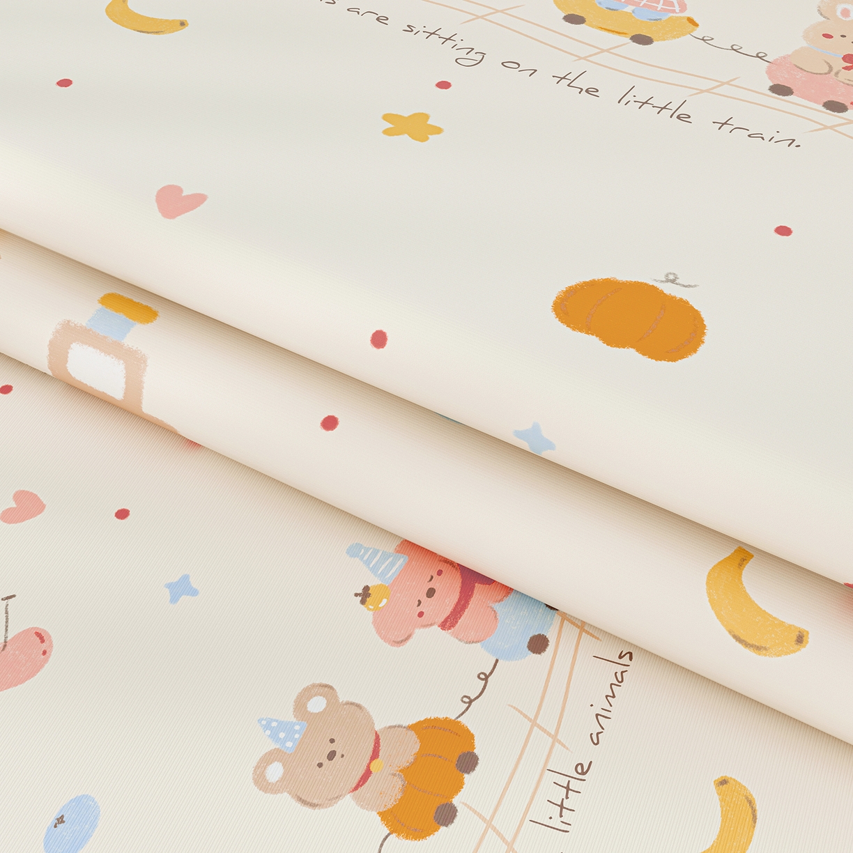 91家纺网 家纺一手货源 找家纺 奇丝雅 2026新款A类数码印花大版1100D水光冰丝凉席凉席婴儿儿童新生【三明治网底】 萌宝小火车【三明治网底】