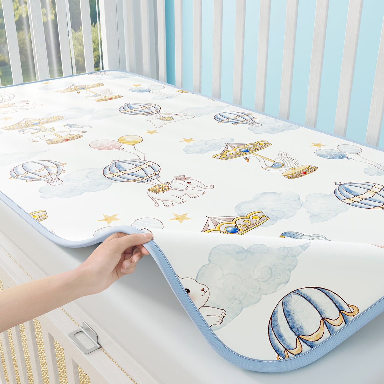 91家纺网 家纺一手货源 找家纺 奇丝雅 2026新款A类数码印花大版1100D水光冰丝凉席凉席婴儿儿童新生【三明治网底】 萌象木马【三明治网底】