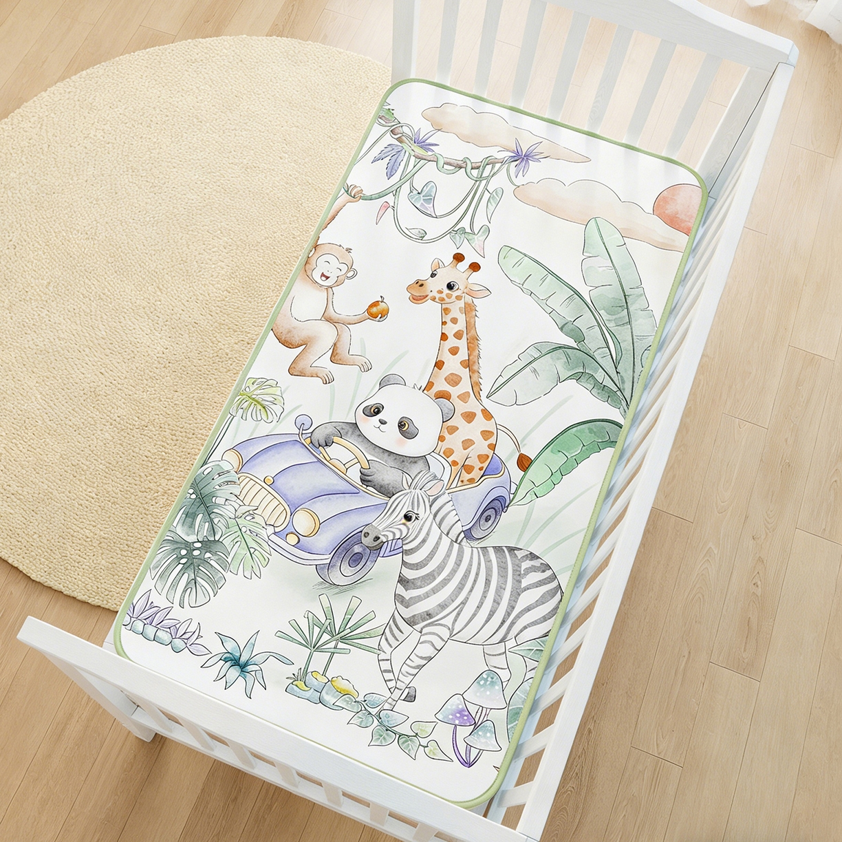 91家纺网 家纺一手货源 找家纺 奇丝雅 2026新款A类数码印花大版1100D水光冰丝凉席凉席婴儿儿童新生【三明治网底】 动物乐园【三明治网底】