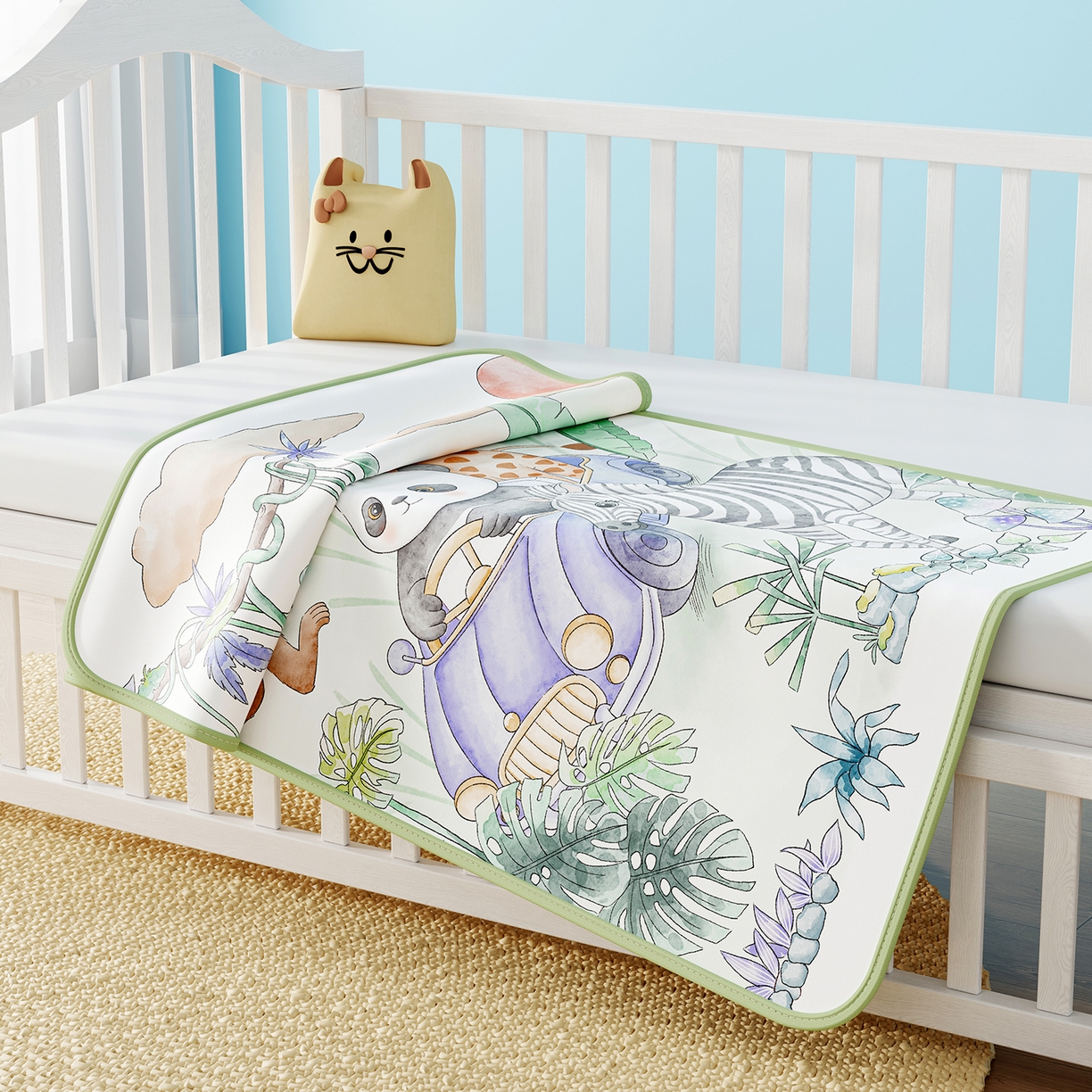 91家纺网 家纺一手货源 找家纺 奇丝雅 2026新款A类数码印花大版1100D水光冰丝凉席凉席婴儿儿童新生【三明治网底】 动物乐园【三明治网底】