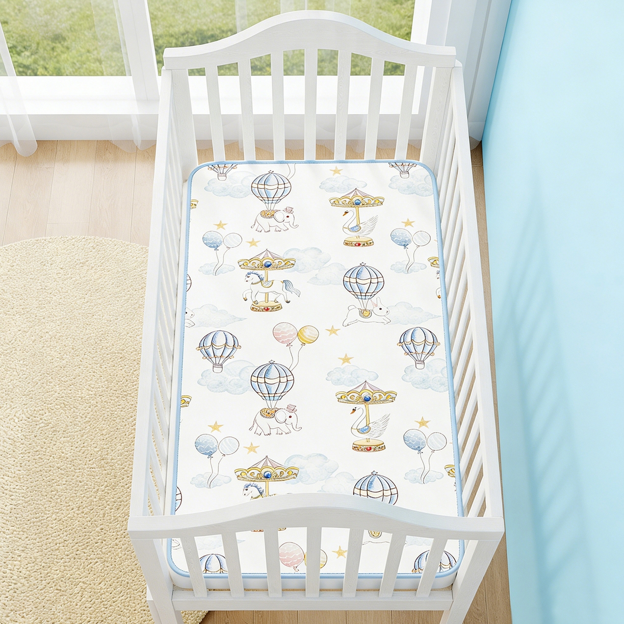 91家纺网 家纺一手货源 找家纺 奇丝雅 2026新款A类数码印花大版1100D水光冰丝凉席凉席婴儿儿童新生【三明治网底】 萌象木马【三明治网底】