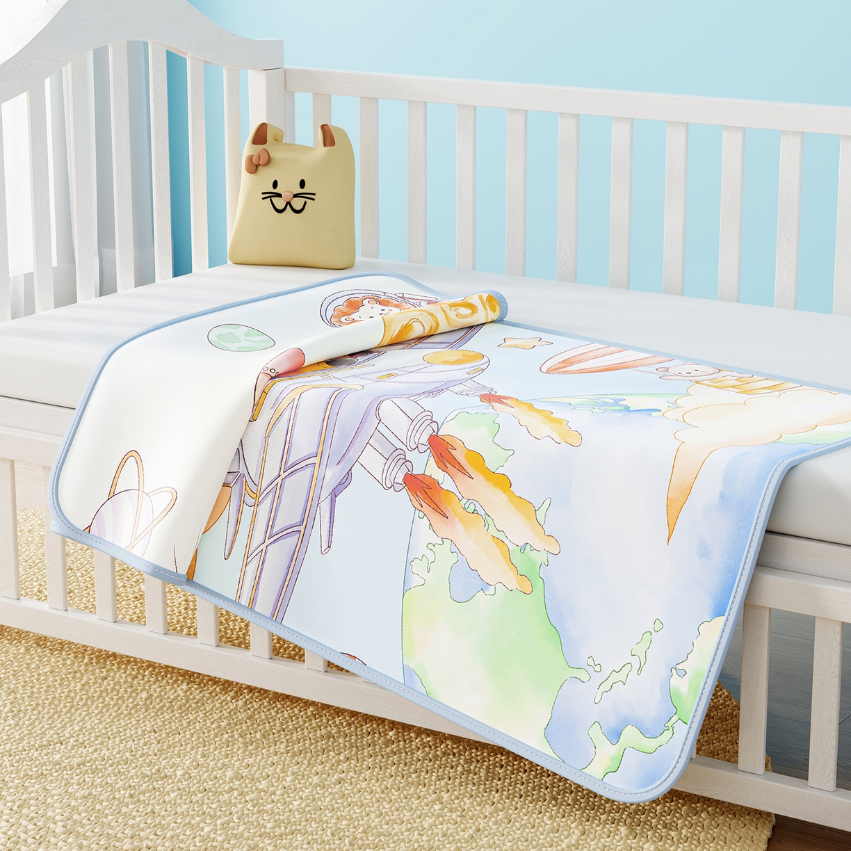 91家纺网 家纺一手货源 找家纺 奇丝雅 2026新款A类数码印花大版1100D水光冰丝凉席凉席婴儿儿童新生【三明治网底】 星际漫游【三明治网底】