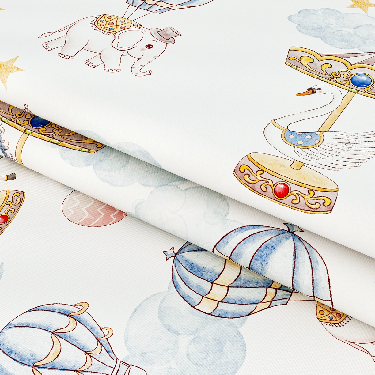 91家纺网 家纺一手货源 找家纺 奇丝雅 2026新款A类数码印花大版1100D水光冰丝凉席凉席婴儿儿童新生【三明治网底】 萌象木马【三明治网底】