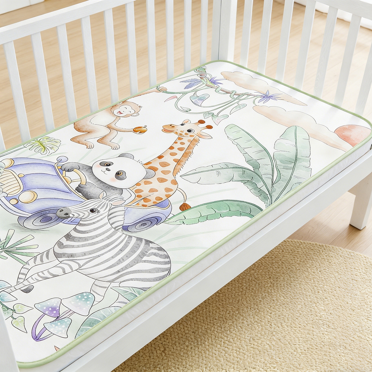 91家纺网 家纺一手货源 找家纺 奇丝雅 2026新款A类数码印花大版1100D水光冰丝凉席凉席婴儿儿童新生【三明治网底】 动物乐园【三明治网底】