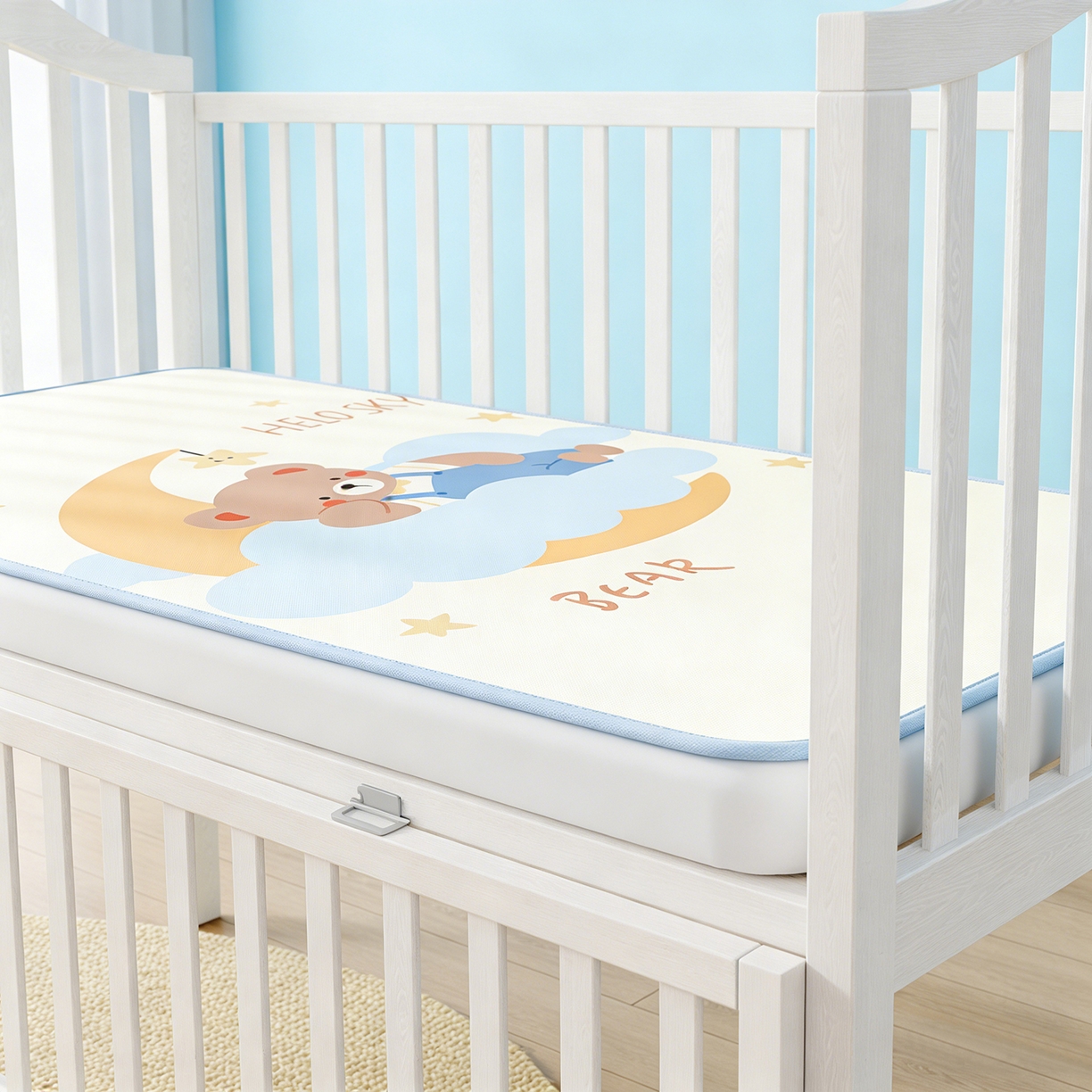 91家纺网 家纺一手货源 找家纺 奇丝雅 2026新款A类数码印花大版1100D水光冰丝凉席凉席婴儿儿童新生【三明治网底】 月亮熊【三明治网底】