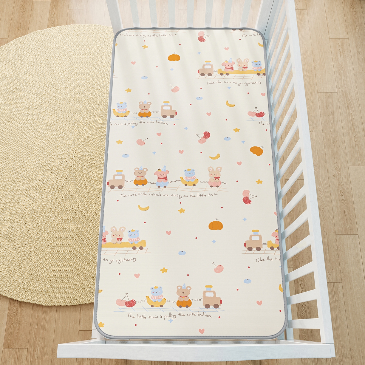 91家纺网 家纺一手货源 找家纺 奇丝雅 2026新款A类数码印花大版1100D水光冰丝凉席凉席婴儿儿童新生【三明治网底】 萌宝小火车【三明治网底】