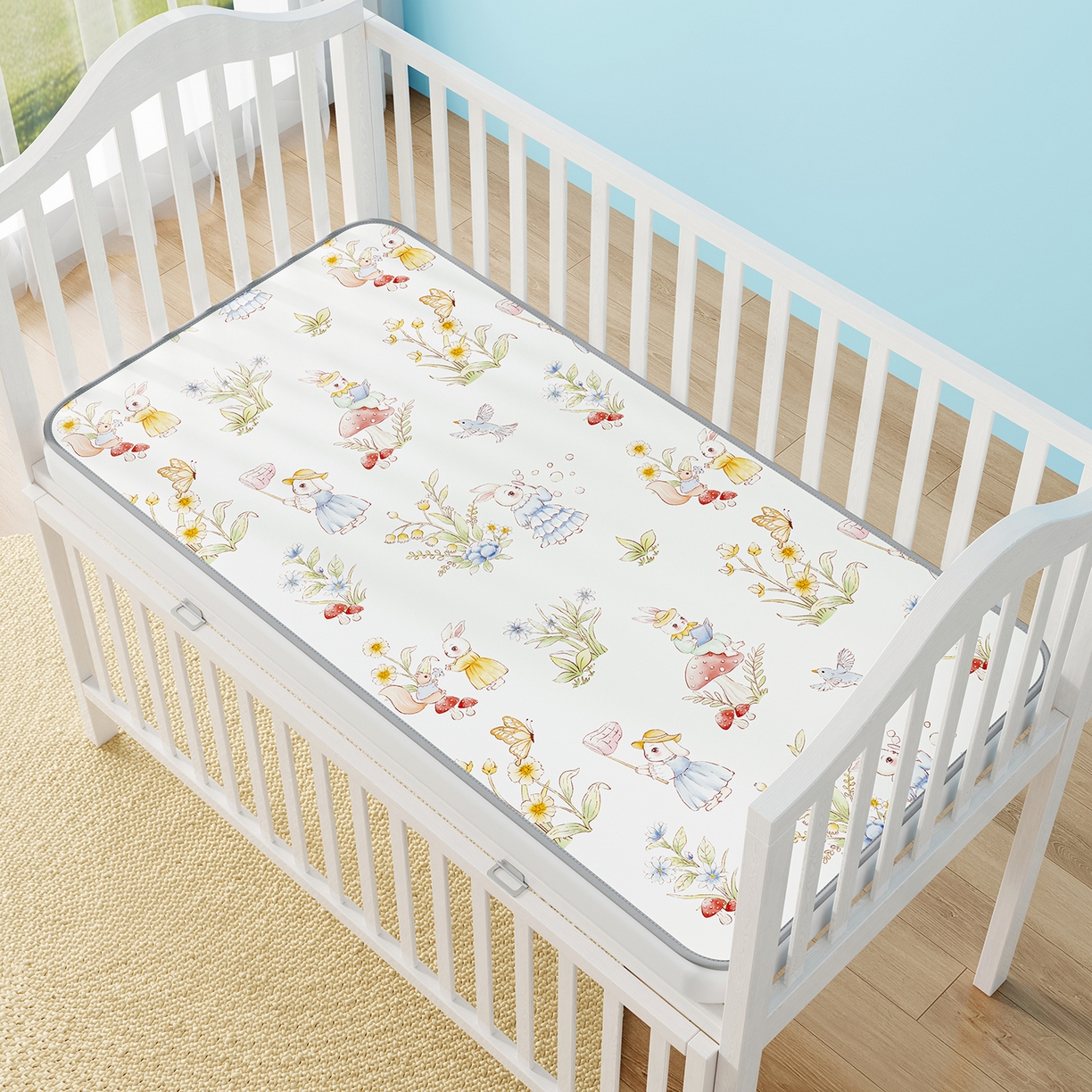 奇丝雅 2026新款A类数码印花大版1100D水光冰丝凉席凉席婴儿儿童新生【三明治网底】 精灵小兔【三明治网底】