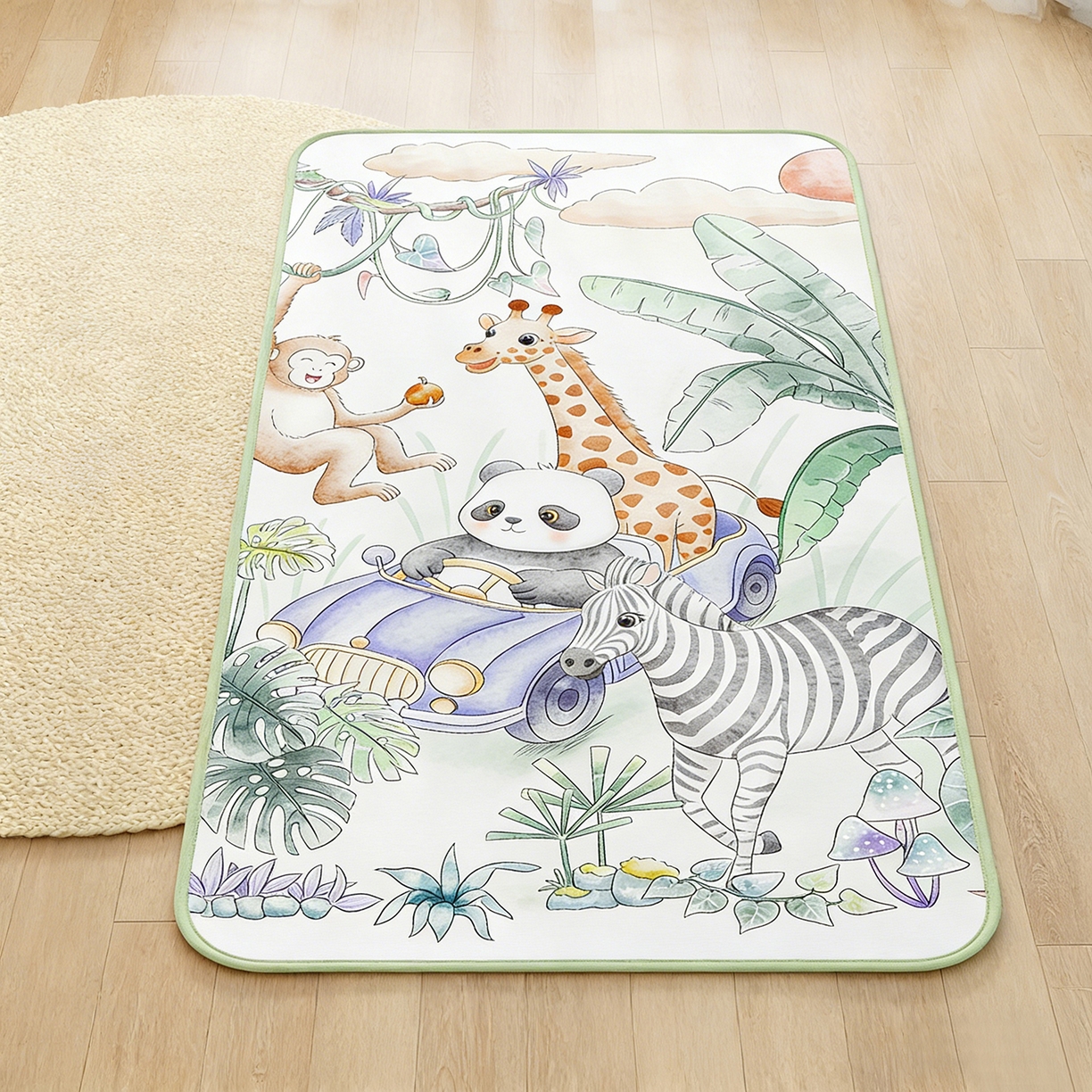 91家纺网 家纺一手货源 找家纺 奇丝雅 2026新款A类数码印花大版1100D水光冰丝凉席凉席婴儿儿童新生【三明治网底】 动物乐园【三明治网底】