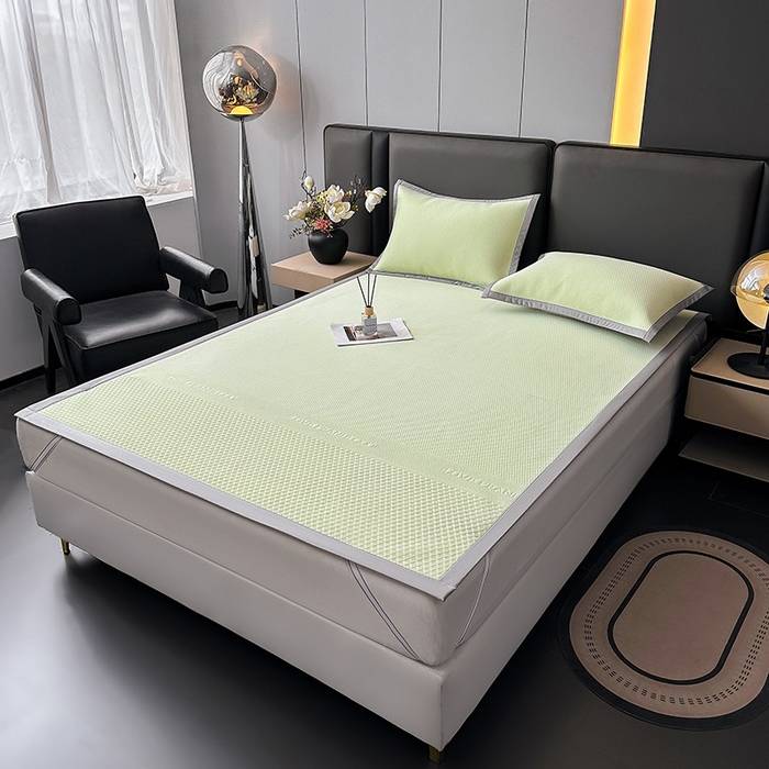 91家纺网 家纺一手货源 找家纺 乐家欣 2026新款凉感冰丝床席床笠四件套 冰丝床席款-嫩绿