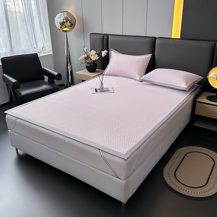 91家纺网 家纺一手货源 找家纺 乐家欣 2026新款凉感冰丝床席床笠四件套 冰丝床席款-蜜桃粉