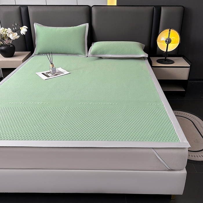 91家纺网 家纺一手货源 找家纺 乐家欣 2026新款凉感冰丝床席床笠四件套 冰丝床席款-松绿
