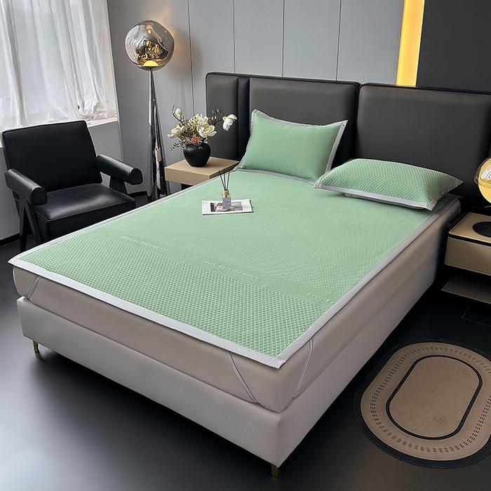 91家纺网 家纺一手货源 找家纺 乐家欣 2026新款凉感冰丝床席床笠四件套 冰丝床席款-松绿