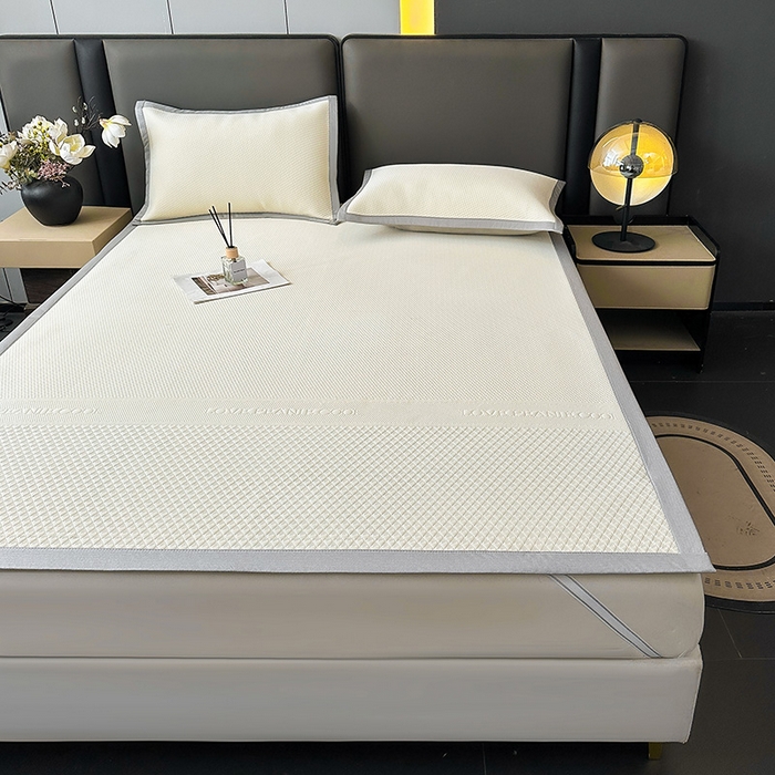 91家纺网 家纺一手货源 找家纺 乐家欣 2026新款凉感冰丝床席床笠四件套 冰丝床席款-奶昔白