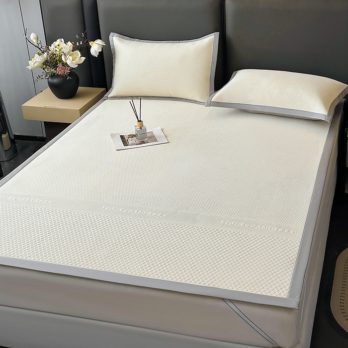 91家纺网 家纺一手货源 找家纺 乐家欣 2026新款凉感冰丝床席床笠四件套 冰丝床席款-奶昔白