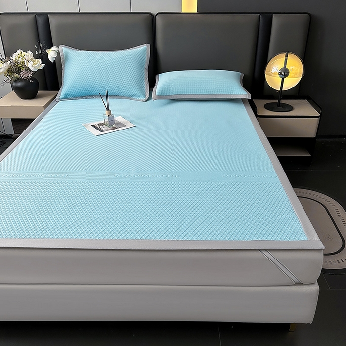 91家纺网 家纺一手货源 找家纺 乐家欣 2026新款凉感冰丝床席床笠四件套 冰丝床席款-清水蓝