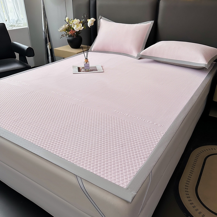 91家纺网 家纺一手货源 找家纺 乐家欣 2026新款凉感冰丝床席床笠四件套 冰丝床席款-蜜桃粉