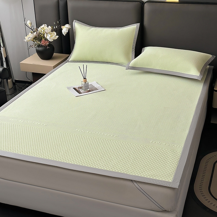 91家纺网 家纺一手货源 找家纺 乐家欣 2026新款凉感冰丝床席床笠四件套 冰丝床席款-嫩绿