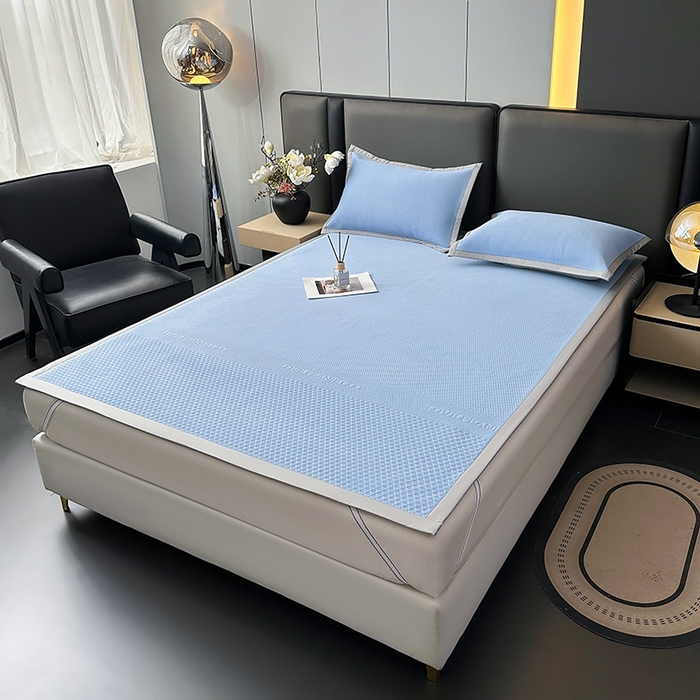 91家纺网 家纺一手货源 找家纺 乐家欣 2026新款凉感冰丝床席床笠四件套 冰丝床席款-宾利蓝