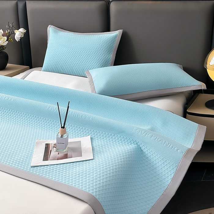 91家纺网 家纺一手货源 找家纺 乐家欣 2026新款凉感冰丝床席床笠四件套 冰丝床席款-清水蓝