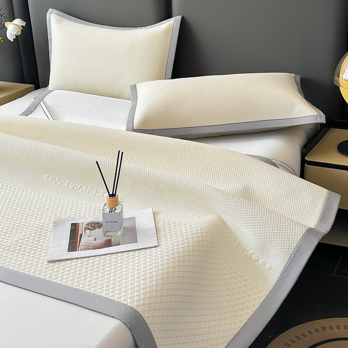 91家纺网 家纺一手货源 找家纺 乐家欣 2026新款凉感冰丝床席床笠四件套 冰丝床席款-奶昔白