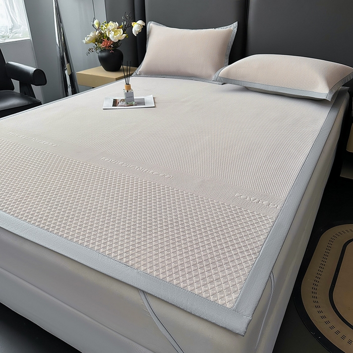 91家纺网 家纺一手货源 找家纺 乐家欣 2026新款凉感冰丝床席床笠四件套 冰丝床席款-浅灰