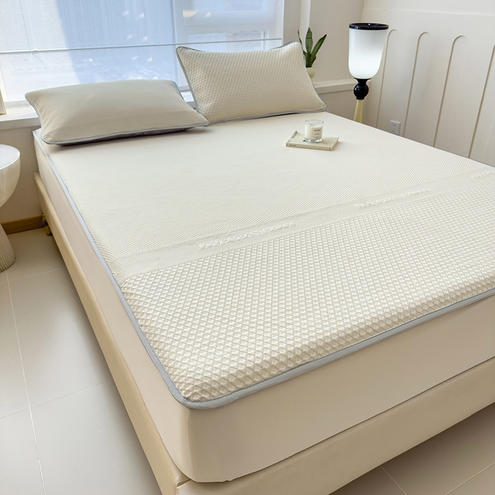 91家纺网 家纺一手货源 找家纺 乐家欣 2026新款凉感冰丝床席床笠四件套 冰丝床笠款-奶昔白