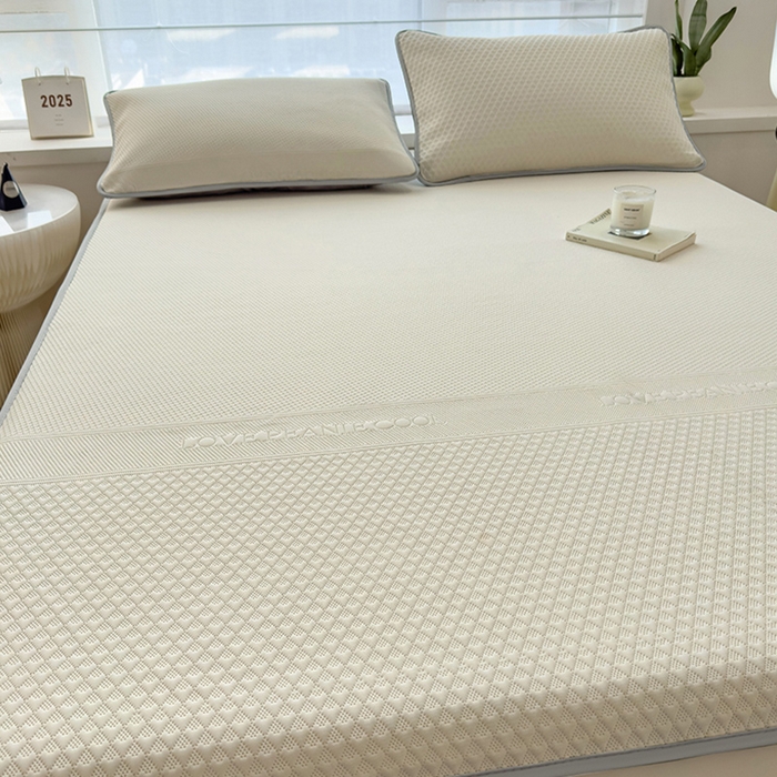 91家纺网 家纺一手货源 找家纺 乐家欣 2026新款凉感冰丝床席床笠四件套 冰丝床笠款-奶昔白